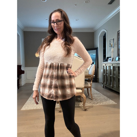 Upcycled Princess Polly Sweater and Flannel = Tunic Size S - 1 DAY QUICK SHIP - Picture 3 of 4